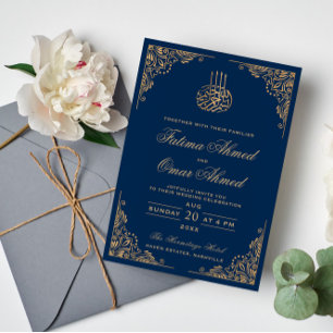 Convite Casamento Azul Muçulmano Islâmico - Ornamentado de