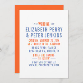 Convite Casamento Azul na moda Retro Laranja