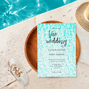 Convite Casamento Azul Náutico Retrô de Verão no Oceano