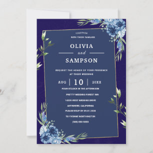 Convite Casamento Azul Naval Borgonha Dourado Rosa
