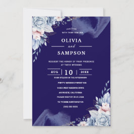 Convite Casamento azul naval elegante