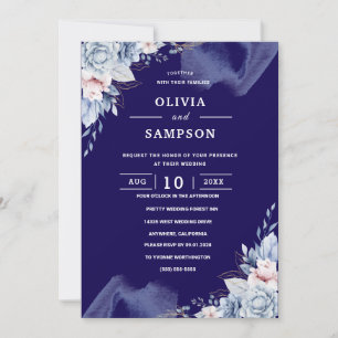 Convite Casamento azul naval elegante