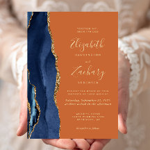 Casamento Azul Naval Laranja Queimado Ágata Dourad