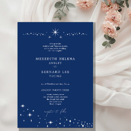 Convite Casamento Azul-Navy Celestial Elegante Formal