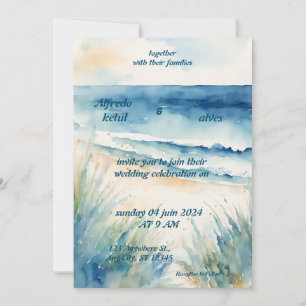 Convite Casamento azul oceânico com aquarela de verão