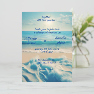 Convite Casamento azul oceânico com aquarela de verão