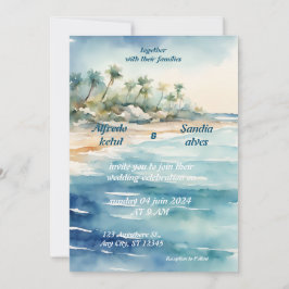 Convite Casamento azul oceânico com aquarela de verão