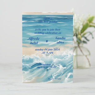 Convite Casamento azul oceânico com aquarela de verão