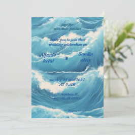 Convite Casamento azul oceânico com aquarela de verão
