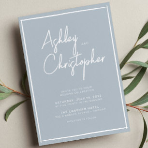 Convite Casamento Azul Pálido - Script de Tipografia Minim