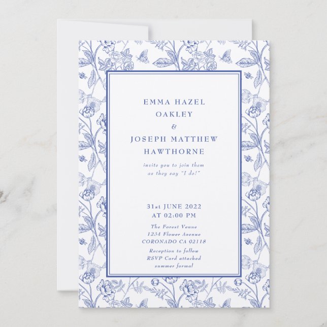 Convite Casamento azul-pastel da crista floral real da Vin (Frente)