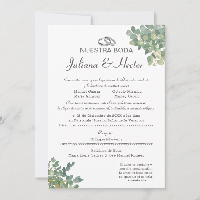 Convite Casamento Azul Pastel e Verdejante  (Frente)