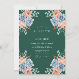 Convite Casamento Azul-petróleo Ardósia Ranunculus Eucalip