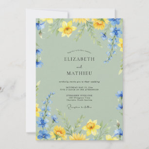 Convite Casamento Azul Pistache Narciso Eucalipto