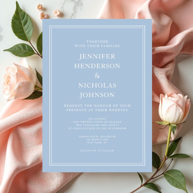 Convite Casamento Azul Pó Formal Elegante (Elegant Formal Powder Blue Wedding Invitation)