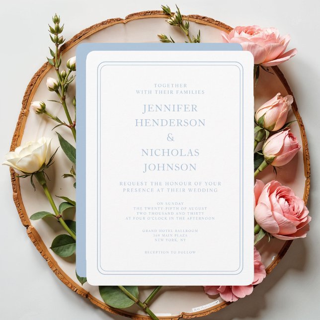 Convite Casamento Azul Pó Formal Elegante (Formal Elegant Powder Blue Wedding Invitation)
