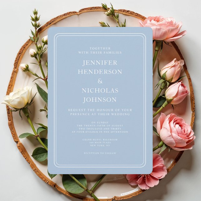 Convite Casamento Azul Pó Formal Elegante (Elegant Formal Powder Blue Wedding Invitation)