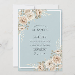 Convite Casamento Azul Pó Rosa Empoeirado