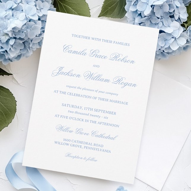 Convite Casamento Azul Poeira e Branco (Criador carregado)