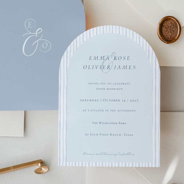 Convite Casamento Azul Poeirento Boho Minimalista (Criador carregado)