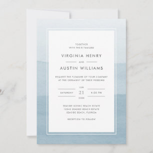 Convite Casamento Azul Poeirento com Aquarela Moderna
