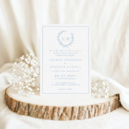 Convite Casamento Azul Poeirento Crista Folha Formal Tradi