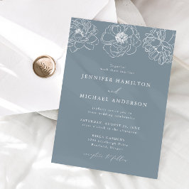 Convite Casamento Azul Poeirento Floral Delicado
