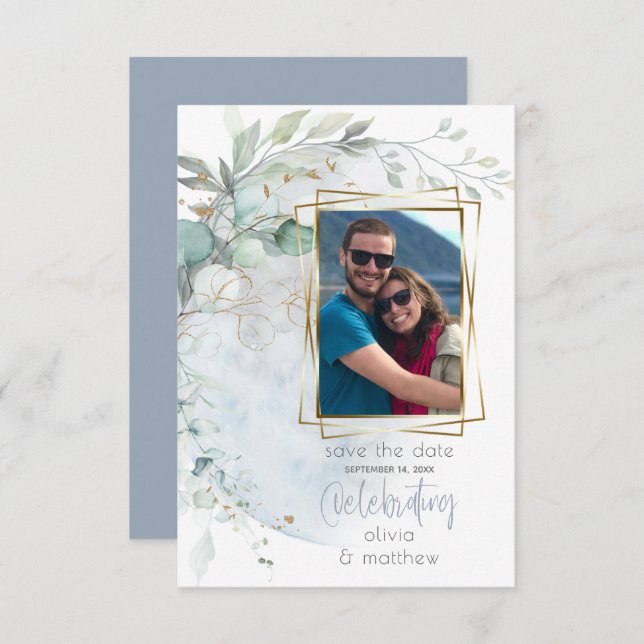 Convite Casamento | Azul poeirento sobre a lua apaixonada (Frente/Verso)