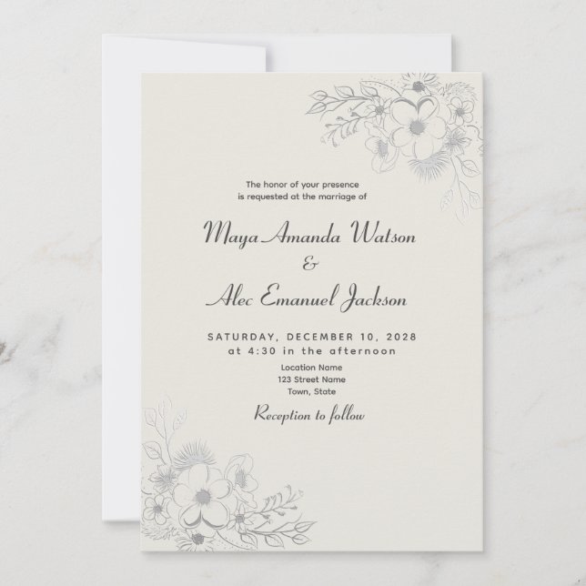 Convite Casamento Azul Poeirento Vintage (Frente)