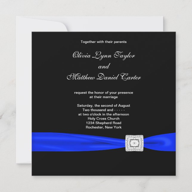 Convite Casamento Azul Preto Azul Real (Frente)