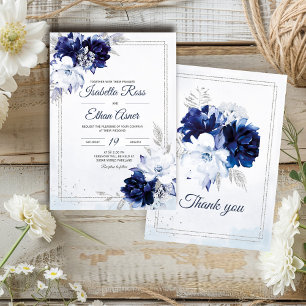 Convite Casamento Azul Real Branco e Prata
