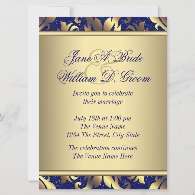 Convite Casamento Azul Real e Dourado (Frente)