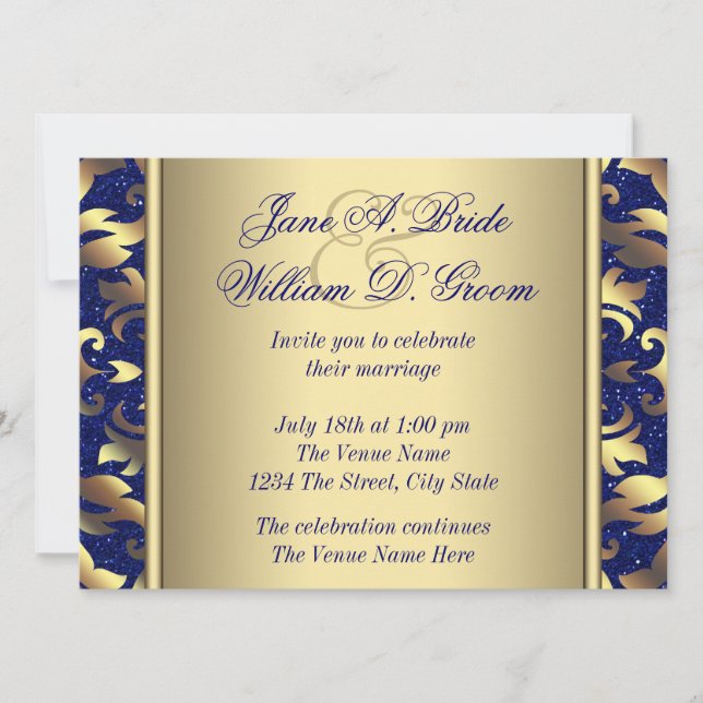 Convite Casamento Azul Real e Dourado (Frente)