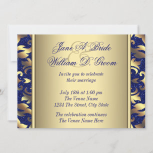 Convite Casamento Azul Real e Dourado