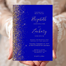 Casamento Azul Real Moderno com Relevo de Glitter 