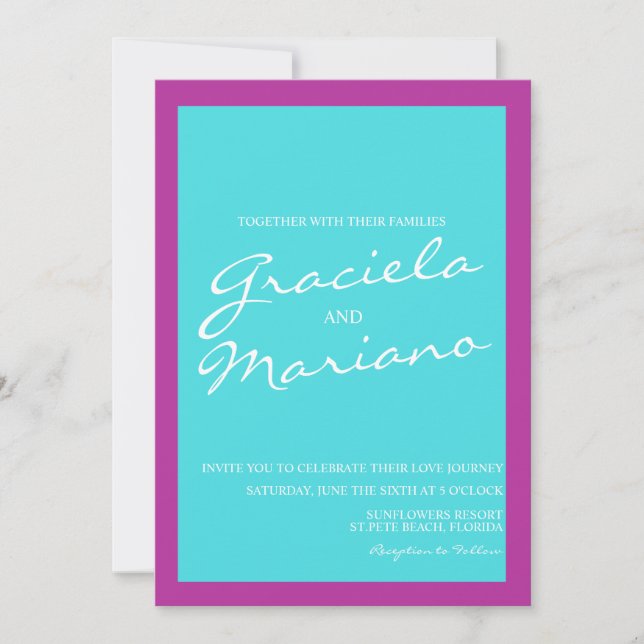 Convite Casamento Azul Roxo Brilhante Ousado (Frente)