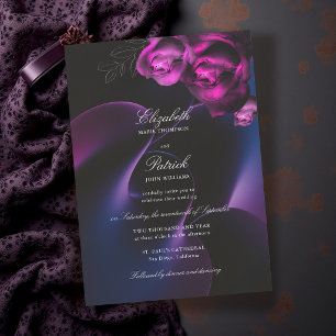 Convite Casamento Azul Roxo Sombrio Moderno Glam Elegante