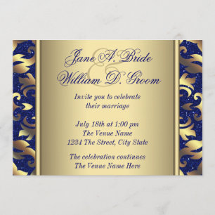 Convite Casamento Azul Royal e Dourado