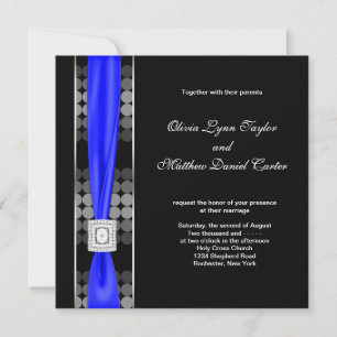 Convite Casamento Azul Royal Moderno Pontos Preto Branco