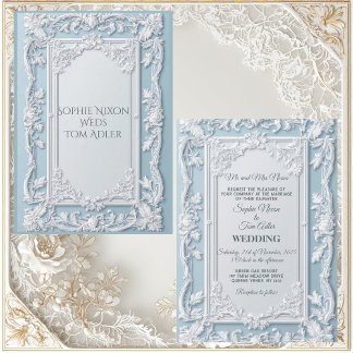 Convite Casamento Azul Rústico Francês Vintage Shabby Chic