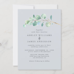 Convite Casamento Azul Simples Eucalyptus Foliage Verde