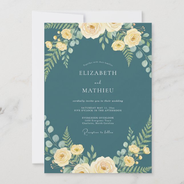 Convite Casamento Azul Teal Digno da Natureza (Frente)