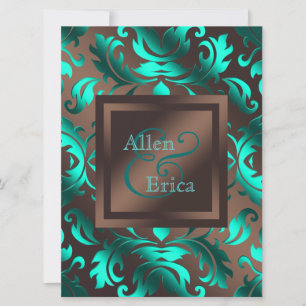 Convite Casamento Azul Teal e Marrom Chocolate