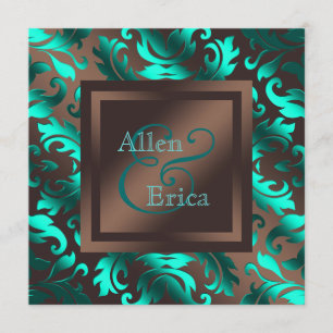 Convite Casamento Azul Teal e Marrom Chocolate