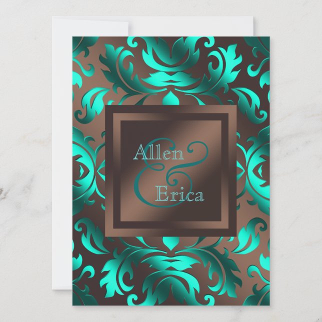 Convite Casamento Azul Teal e Marrom Chocolate (Frente)