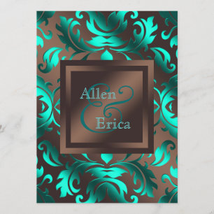 Convite Casamento Azul Teal e Marrom Chocolate