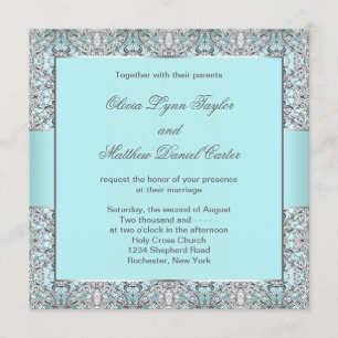 Convite Casamento Azul Teal Prata