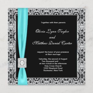 Convite Casamento Azul Teal Preto e Prata