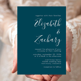 Convite Casamento Azul Teal Roteiro Moderno