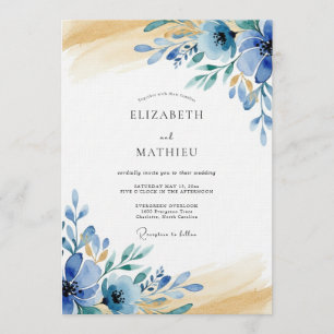 Convite Casamento Azul Texturizado Floral Caprichoso